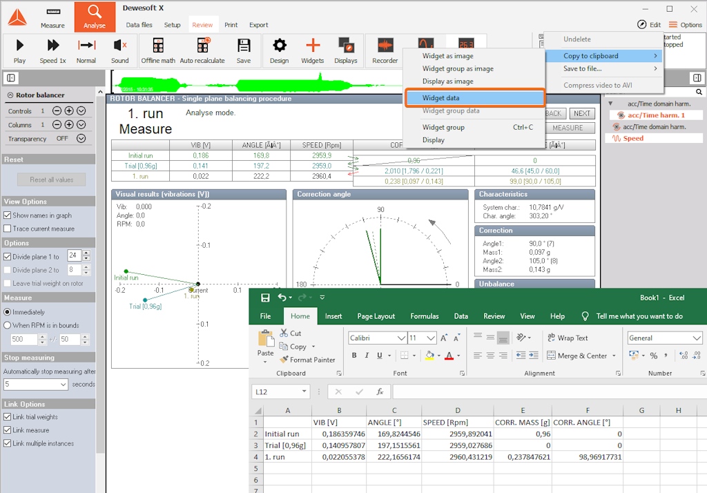 Copy widget data to the clipboard