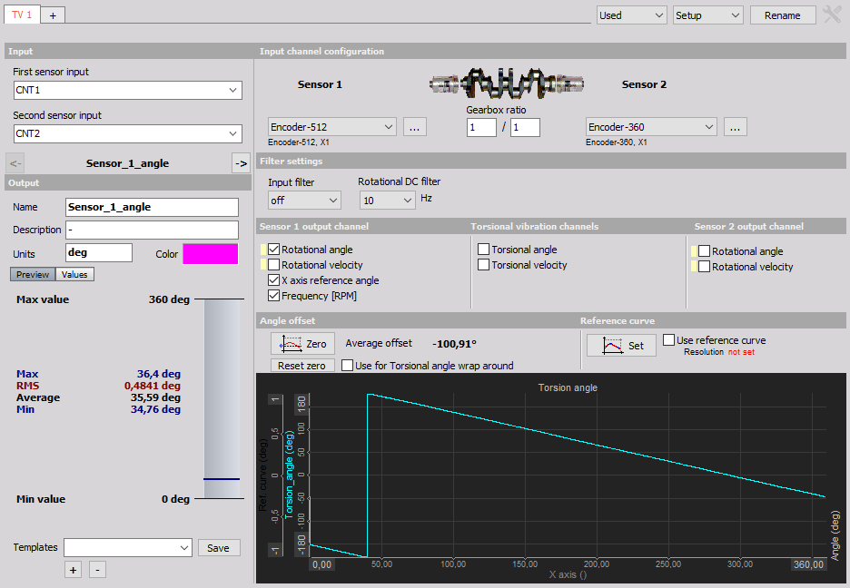 Channel setup of Torsional vibration math module Channel setup of Torsional vibration math module