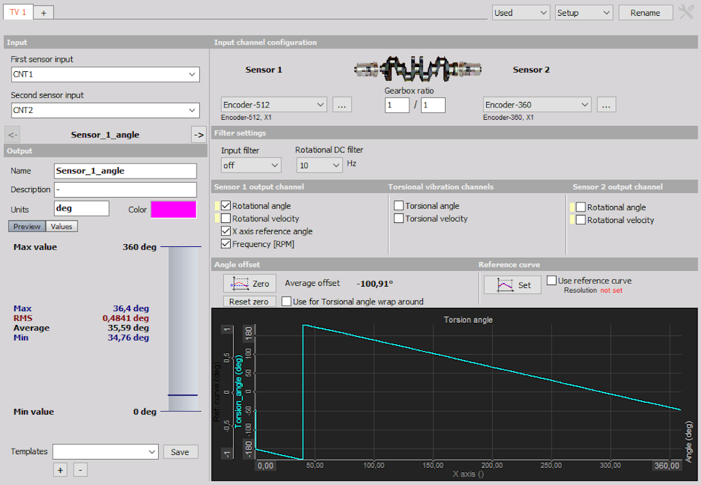 Channel setup of Torsional vibration math module