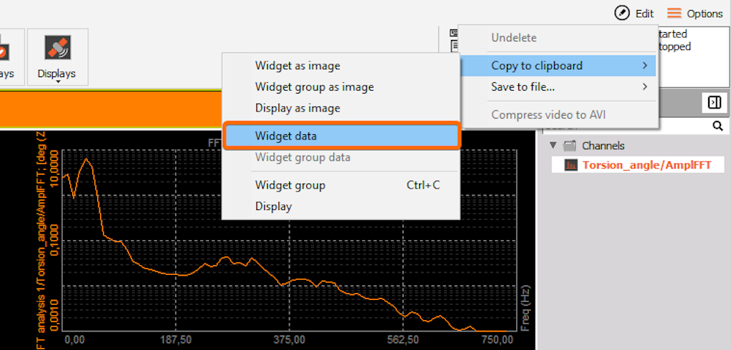 Copy the widget data to the clipboard