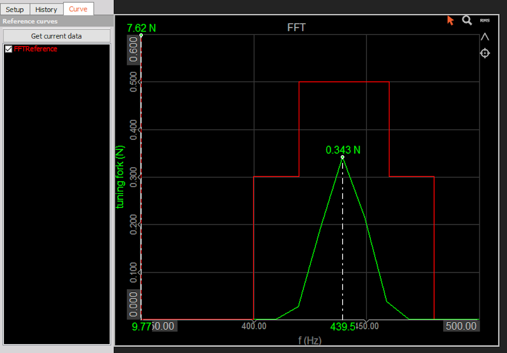 Preview the FFT diagram of tuning forks and apply the FFT reference curve