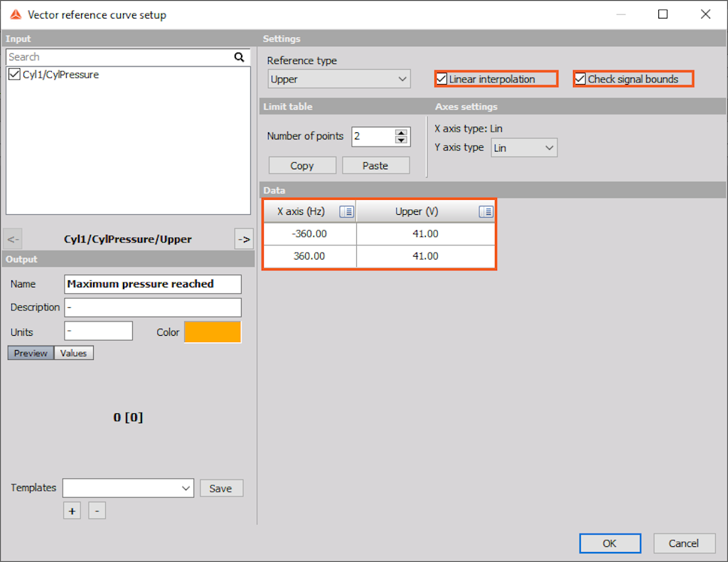 Set the table for CylPressure channel