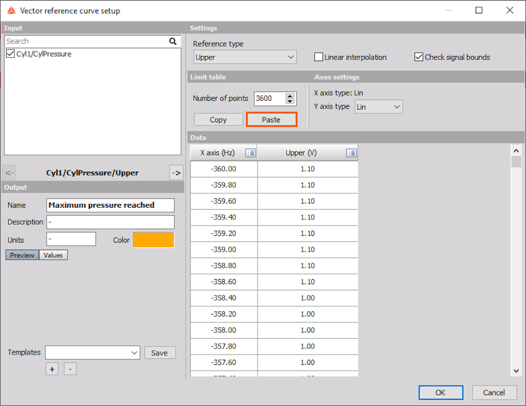 Paste CEA scope data as the vector reference curve