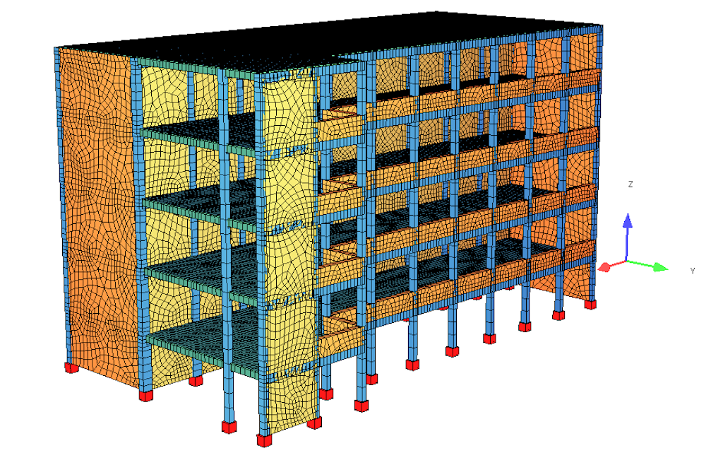 Figure 3. FE model of the hospital building’s north wing.