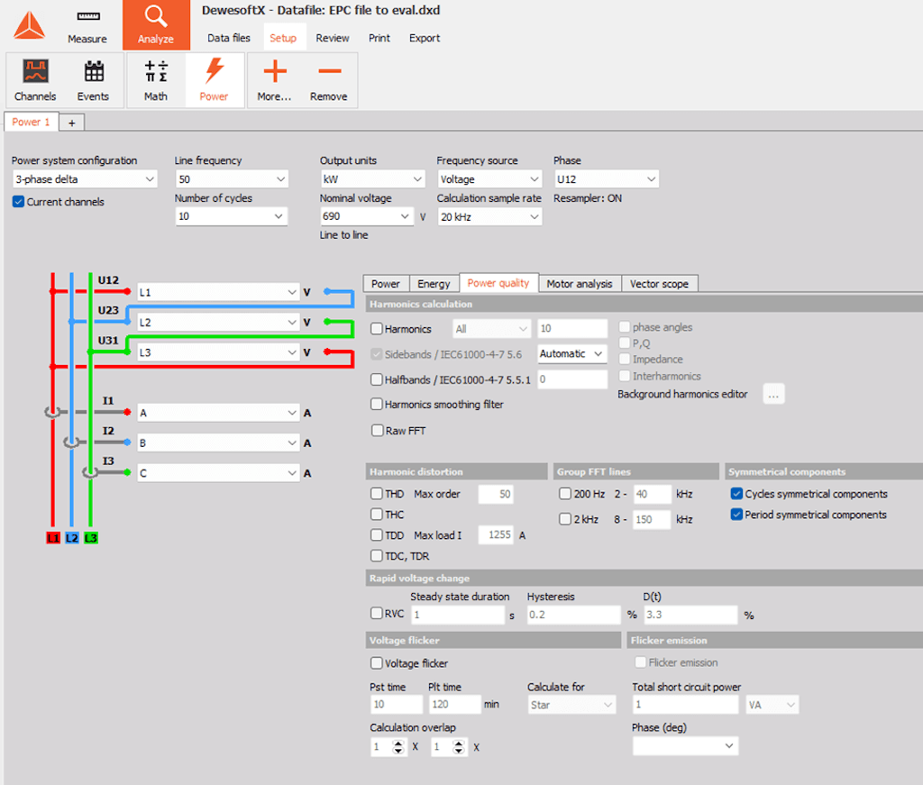 Abb. 9: Beispiel für die Konfiguration des Netzqualitätsmoduls