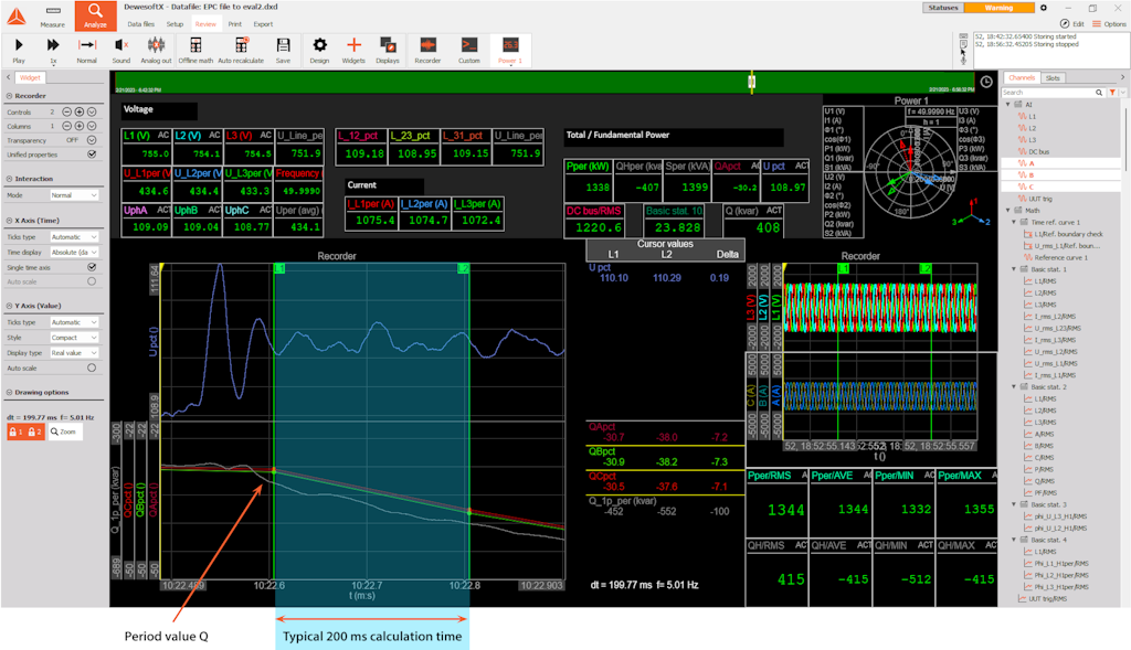 Figure 11. Computation of Reactive Power Q, showing the typical 200 ms calculation time