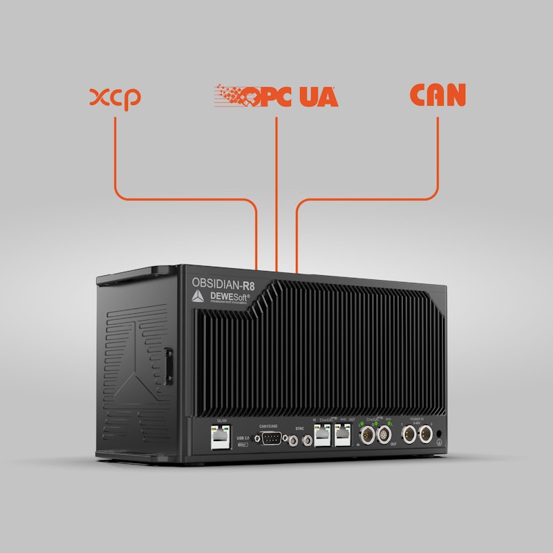 Data connectivity on OBSIDIAN devices (XCP, CAN, OPC UA)