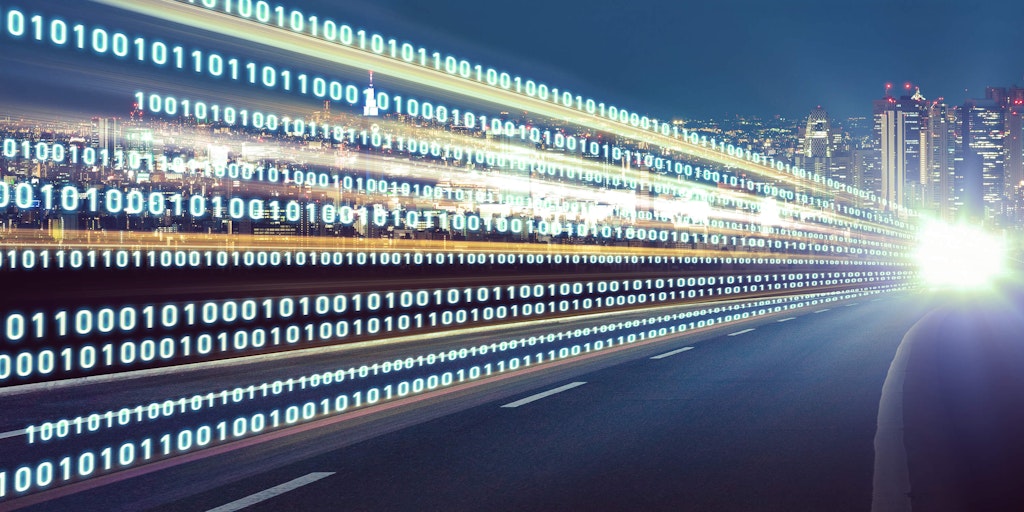 Digital signals flying over highway