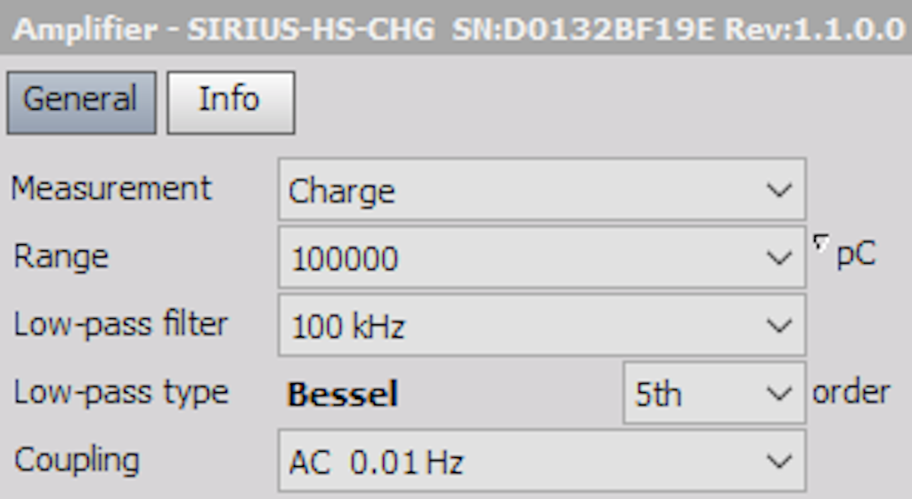 Amplifier setup for SIRIUS with CHG inputs