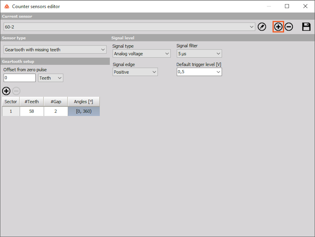 Counter sensor editor