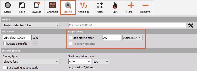 Store a defined number of cycles Store a defined number of cycles