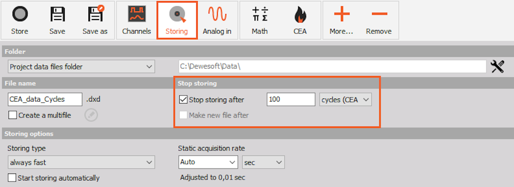 Store a defined number of cycles