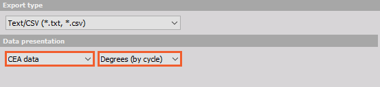 For exporting the angle-domain data, set the Data presentation on CEA data For exporting the angle-domain data, set the Data presentation on CEA data
