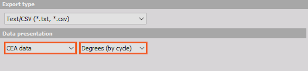 For exporting the angle-domain data, set the Data presentation on CEA data