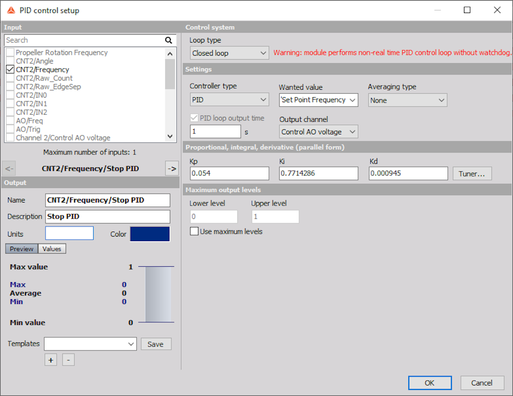 PID settings window
