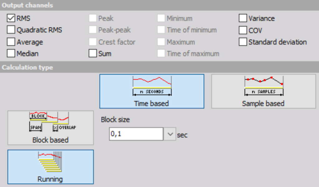 Running calculation type window