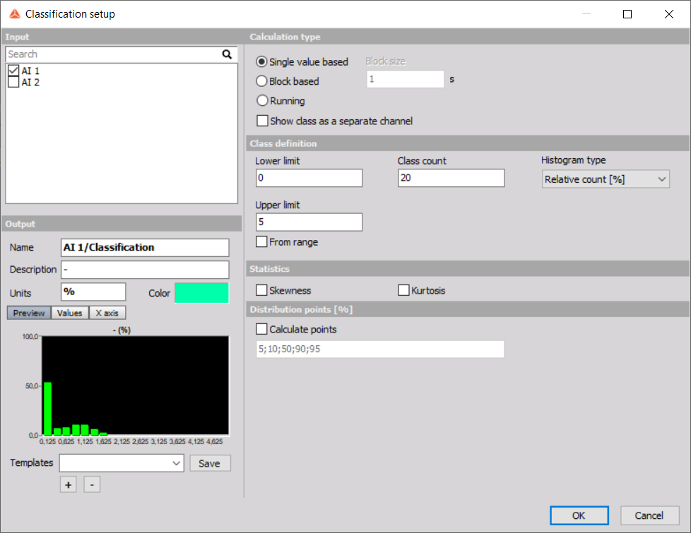 Classification setup window Classification setup window