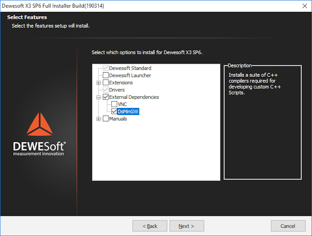 Enabling of DsMingGW option with an online installer