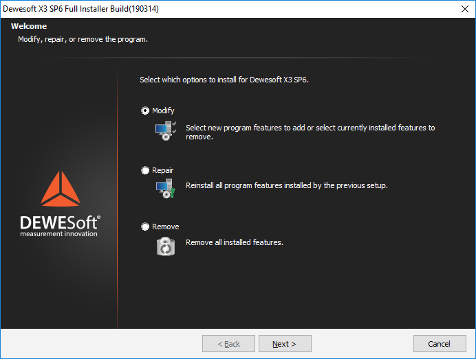 Modify the Dewesoft installation offline Modify the Dewesoft installation offline