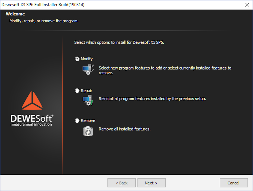Modify the Dewesoft installation offline