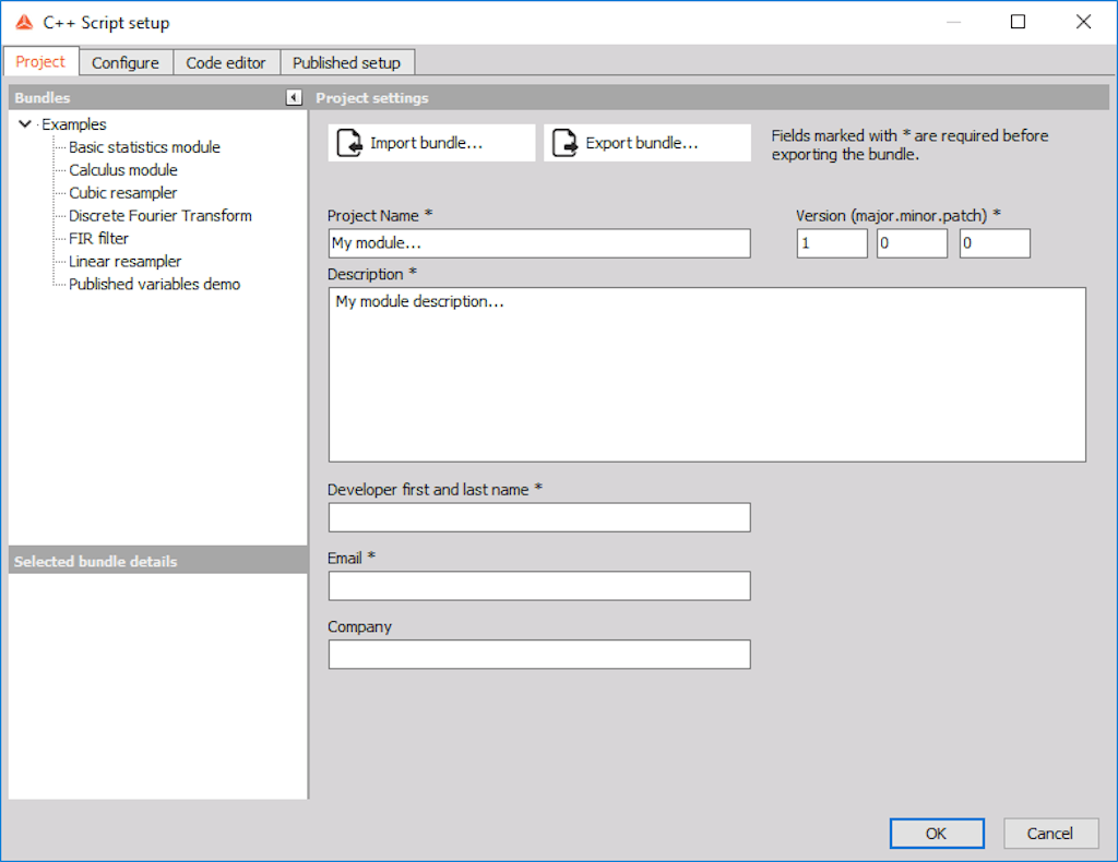 C++ Script setup window