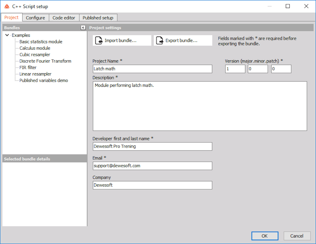 Edit the Project tab of C++ Script