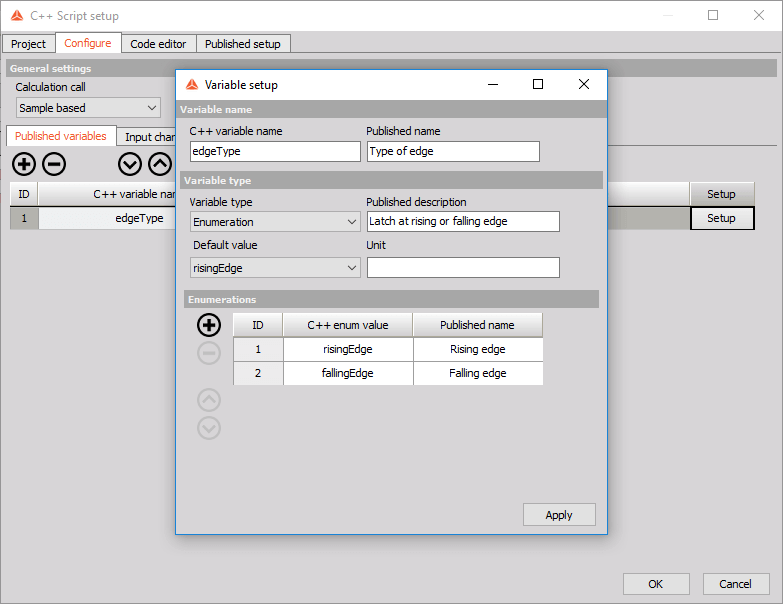 Setup the variable with rising and falling edge Setup the variable with rising and falling edge