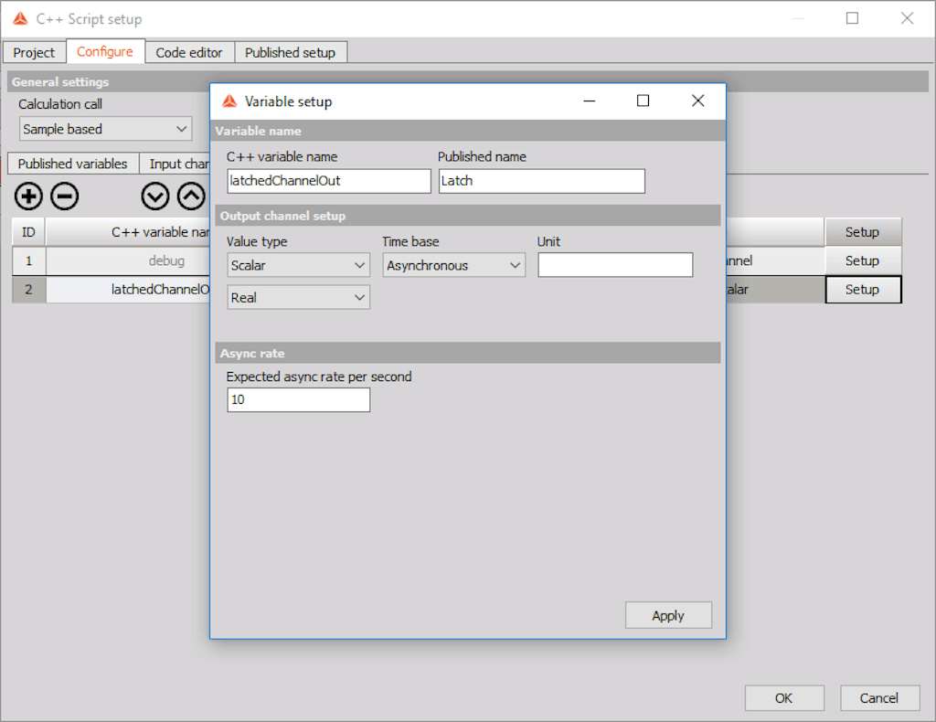 Setup the 'latchedChannelOut' variable