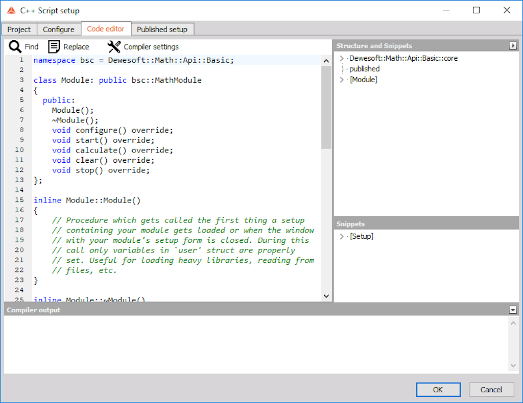 ints about when exactly Dewesoft calls each method are provided in the comments inside the Code editor