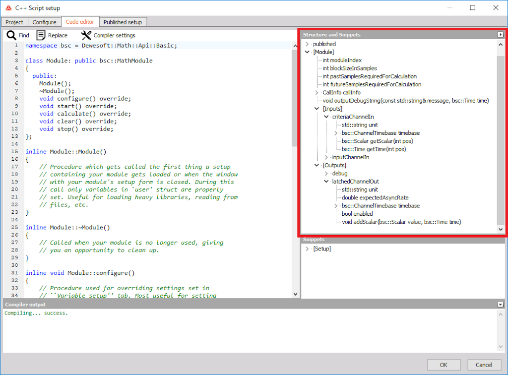 Structure and Snippets - Elements in the tree view can also be double-clicked to populate them in the code editor