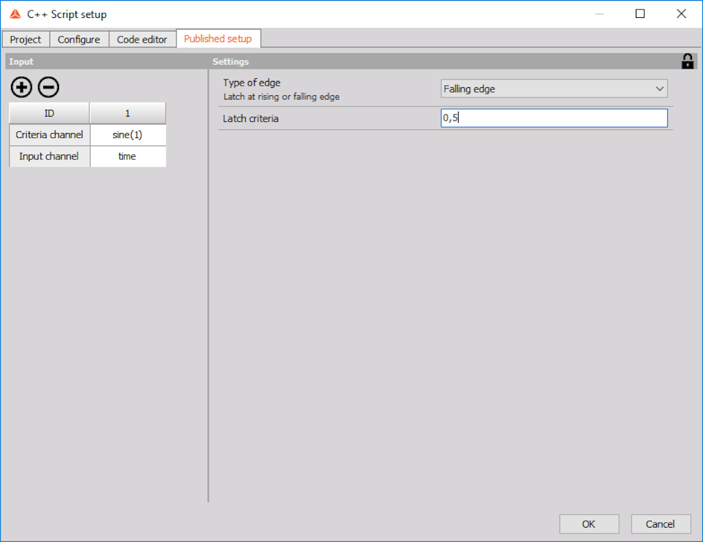 Change the variables in the Published setup and set the latch criteria at the falling edge to the value 0,5