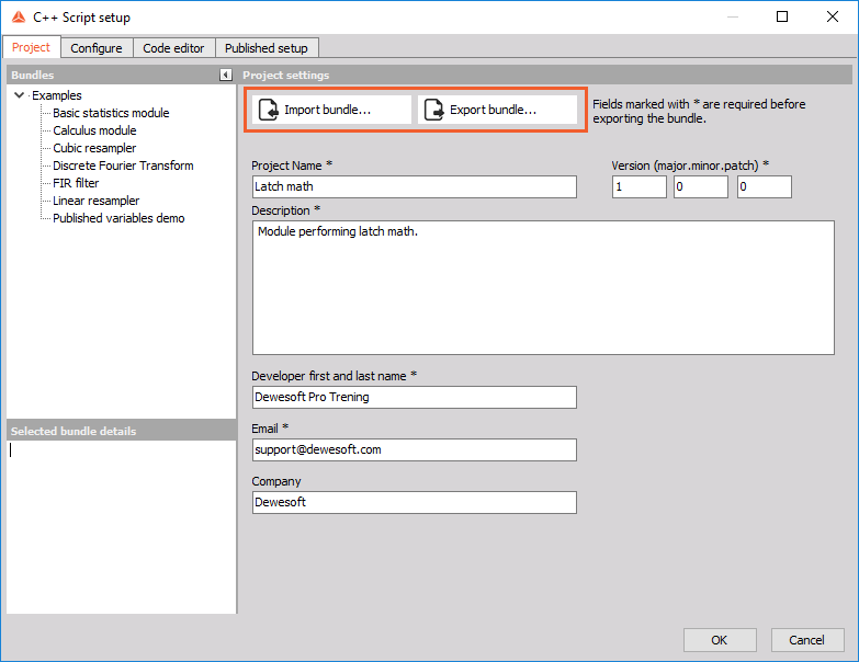 Import and export bundle in Project tab Import and export bundle in Project tab