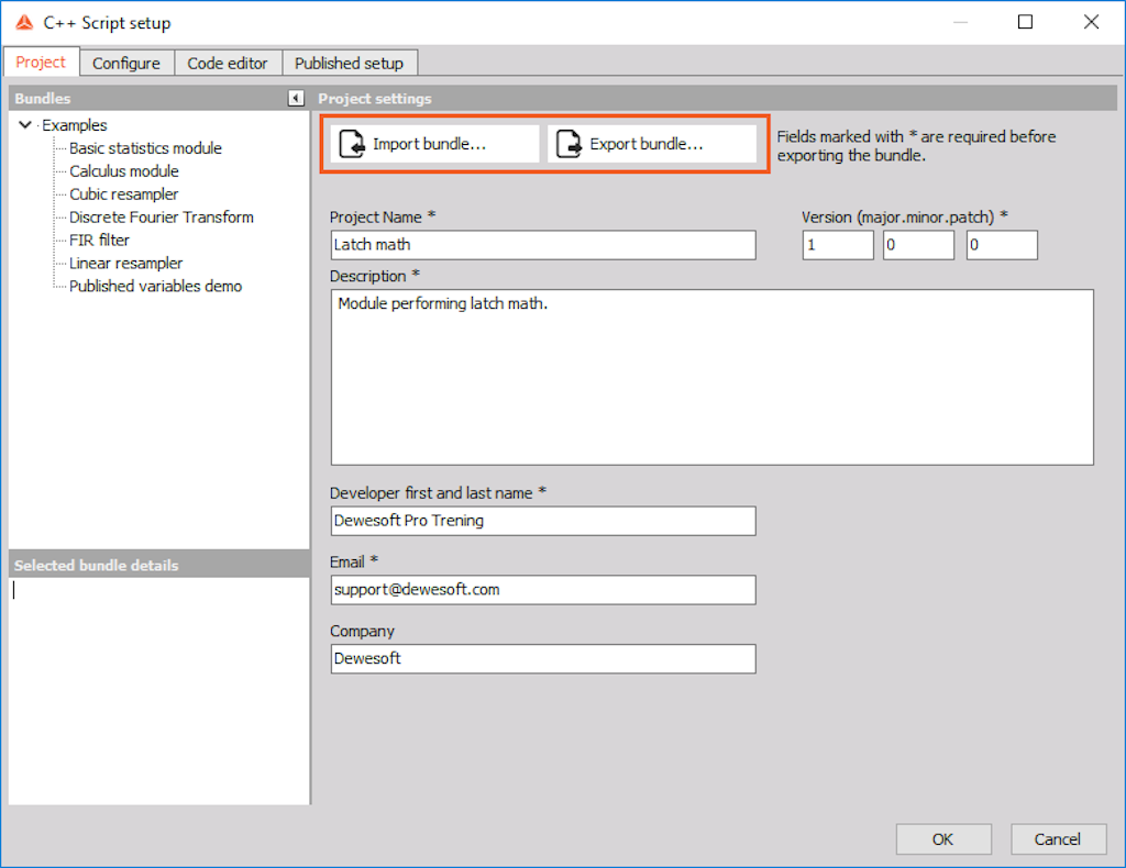 Import and export bundle in Project tab