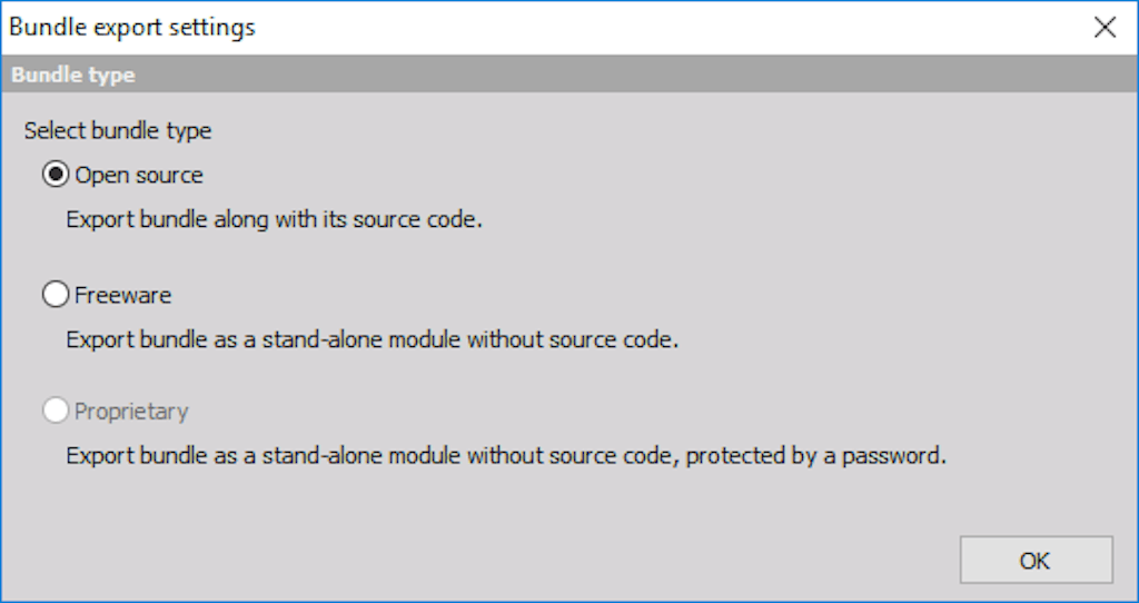 Bundle export settings