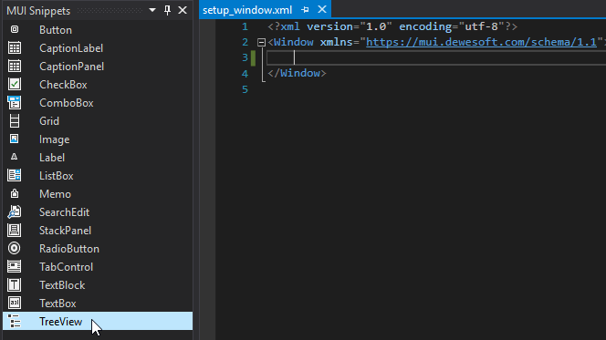 Add XML components using the MUI Snippets window Add XML components using the MUI Snippets window