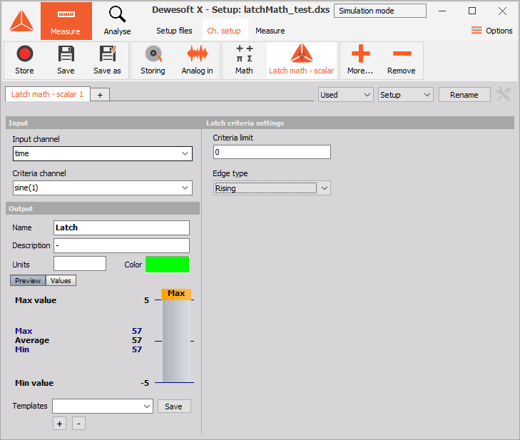 Assign the signals to the Input and Criteria channel and set the Criteria limit Assign the signals to the Input and Criteria channel and set the Criteria limit