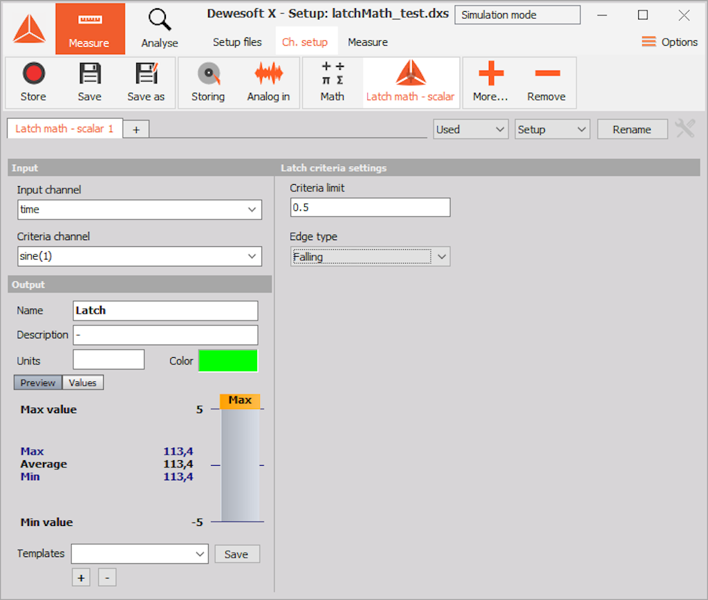 Change the edge type to falling edge and set the criteria limit to 0.5