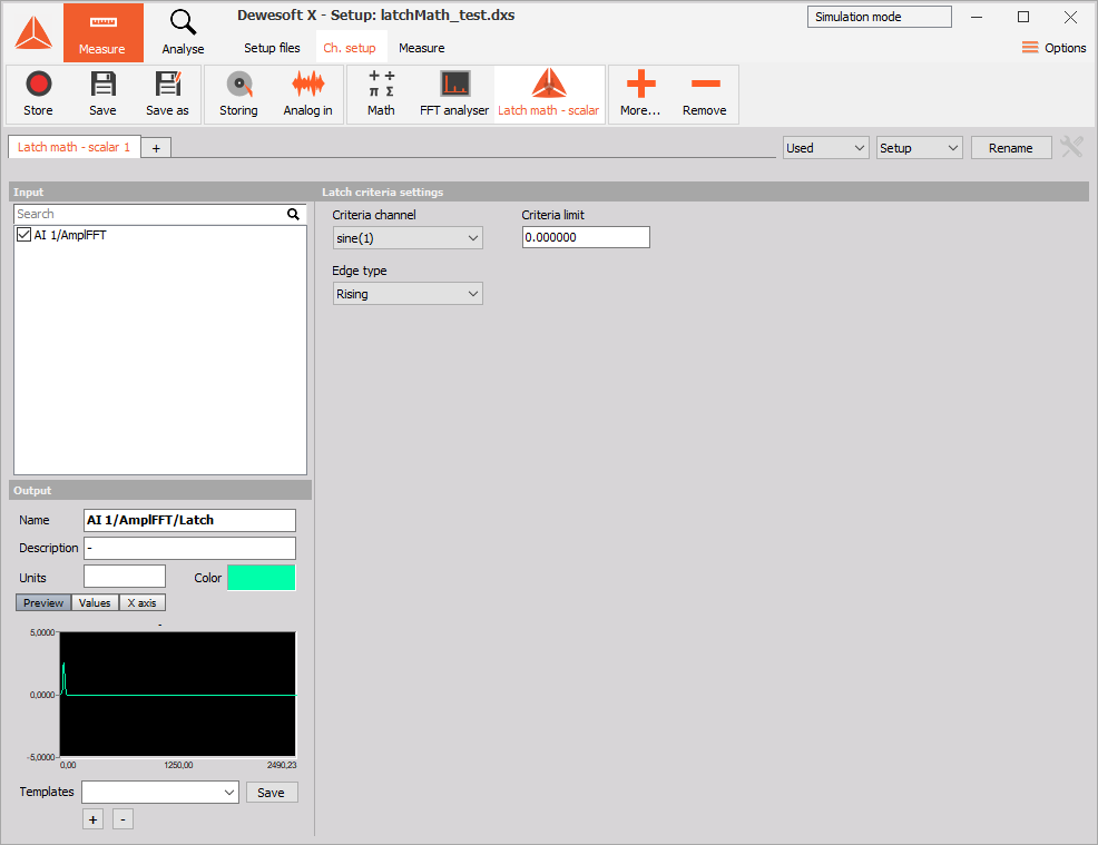 Set input channel to AI 1/AmplFFT and Criteria channel to sine(1) Set input channel to AI 1/AmplFFT and Criteria channel to sine(1)