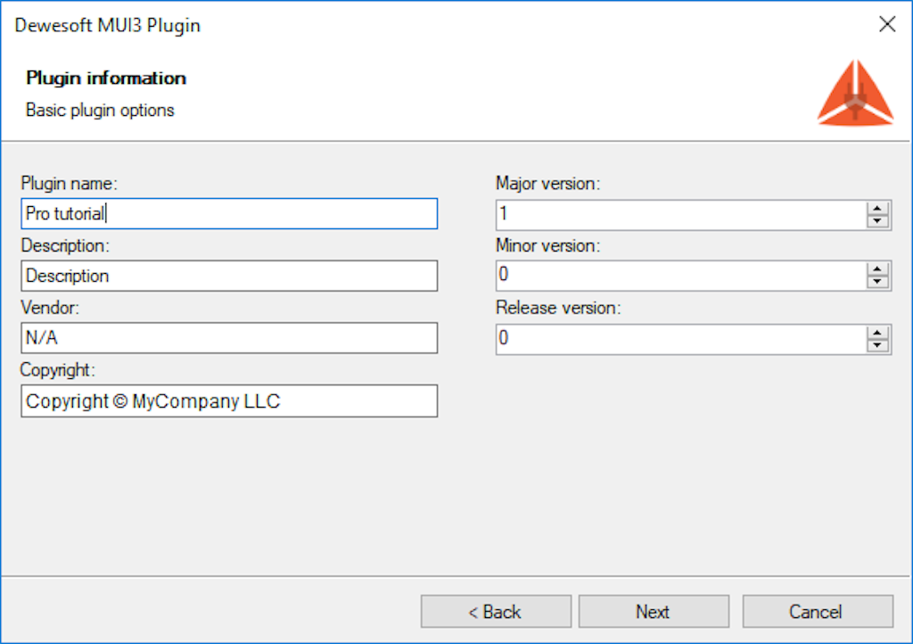 Set the Plugin information such as plugin name, its ownership, and version