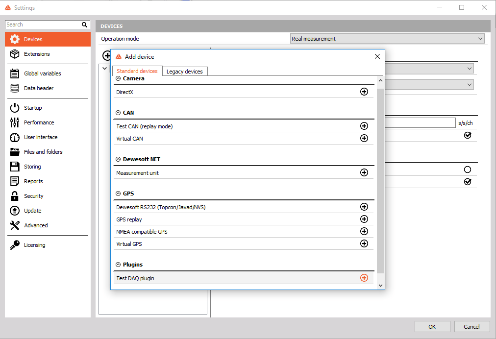 Under settings add the Test DAQ Plugin Under settings add the Test DAQ Plugin