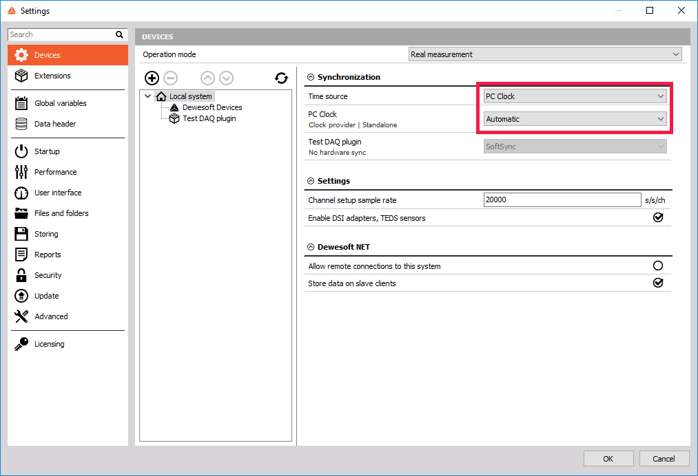 In order to use SoftSync, select PC Clock as the Time source In order to use SoftSync, select PC Clock as the Time source