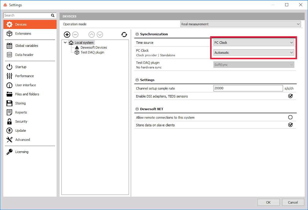 In order to use SoftSync, select PC Clock as the Time source