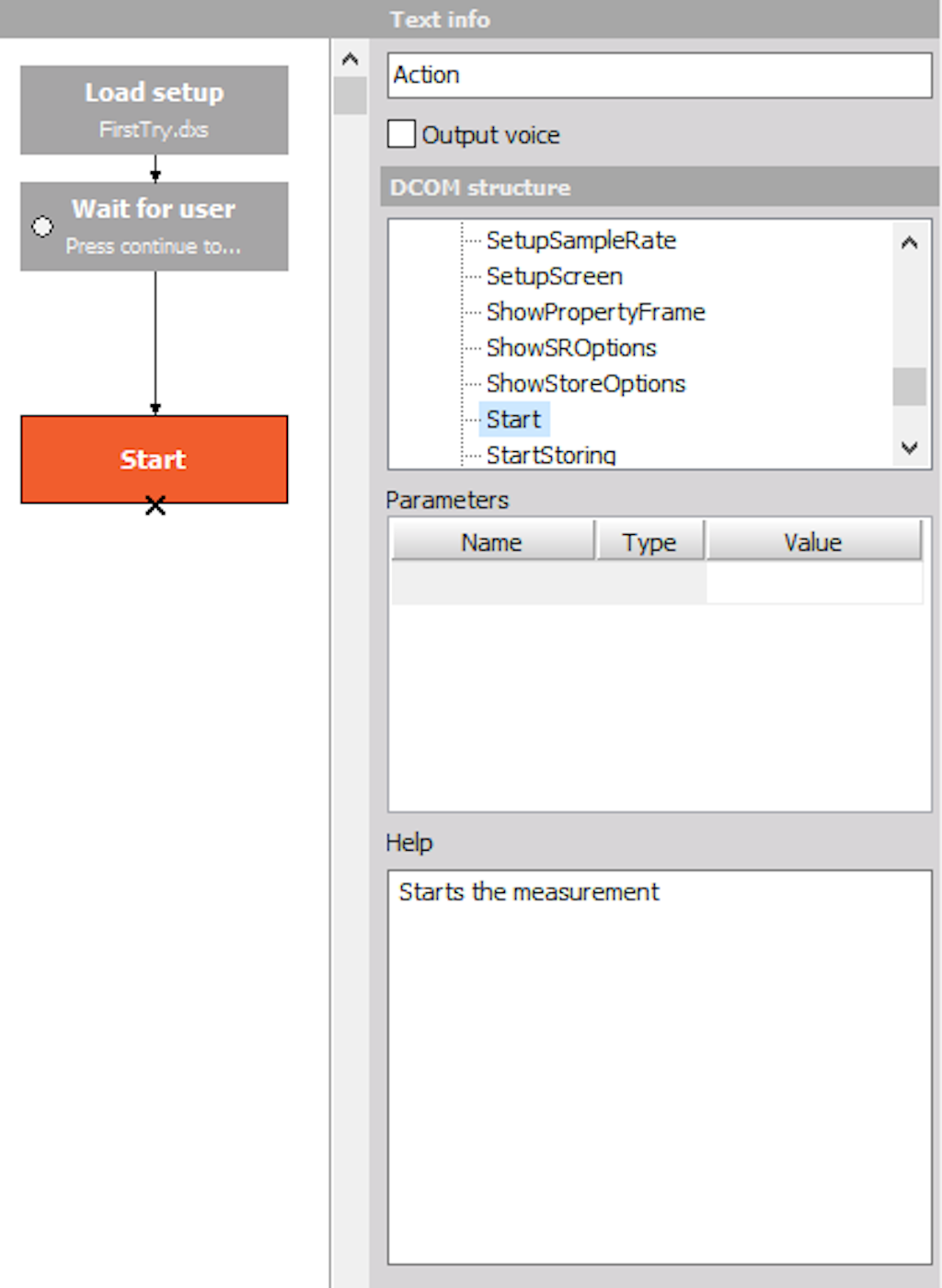 Choose start action under DCOM structure