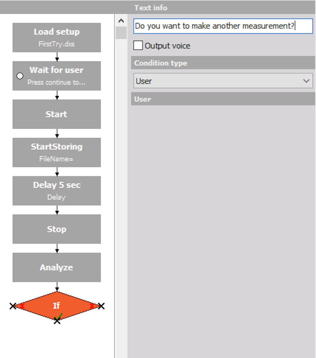 Current structure of the sequence, and 'If' Decision block settings window