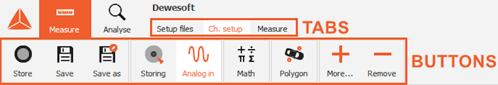 Tabs and buttons selection in a channel setup