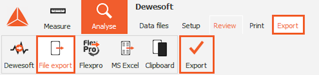 Export Data action exports the data