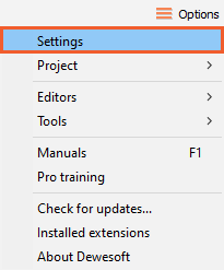 Hardware Setup action opens the Setting window Hardware Setup action opens the Setting window