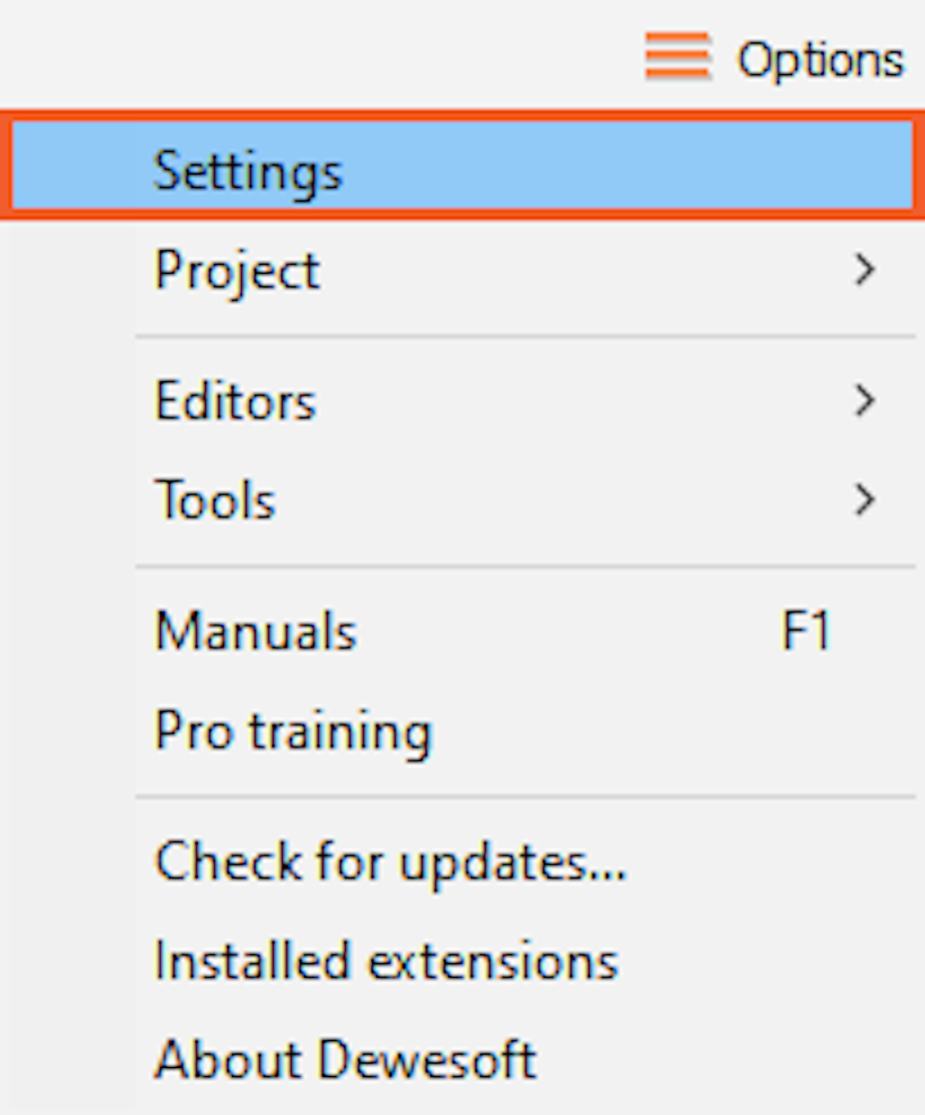 Hardware Setup action opens the Setting window