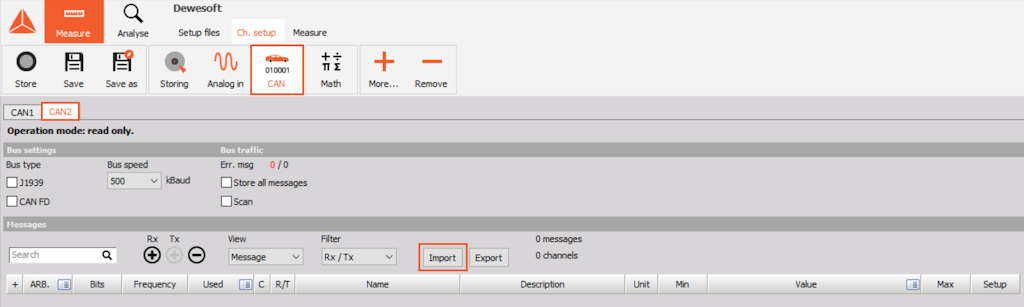CAN import as a Load DBC action CAN import as a Load DBC action