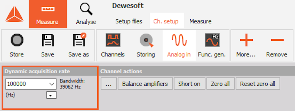 Measure Sample Rate Ex action changes Dynamic acquisition rate